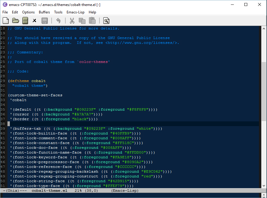 Cobalt Theme in Emacs